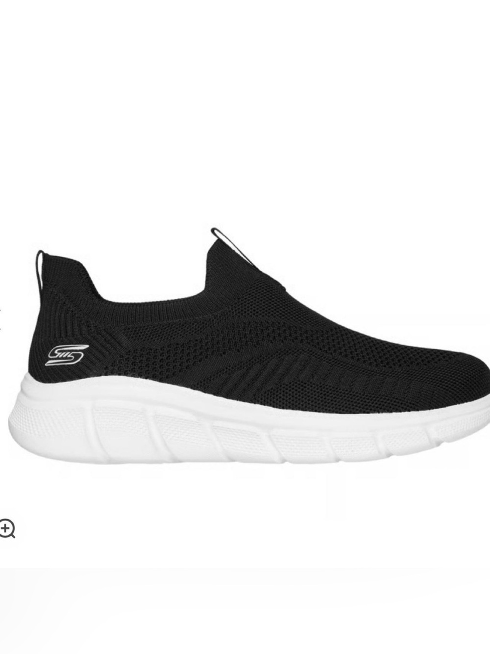 Skechers Women’s Black Knit Slip-On Sneakers with White Sole